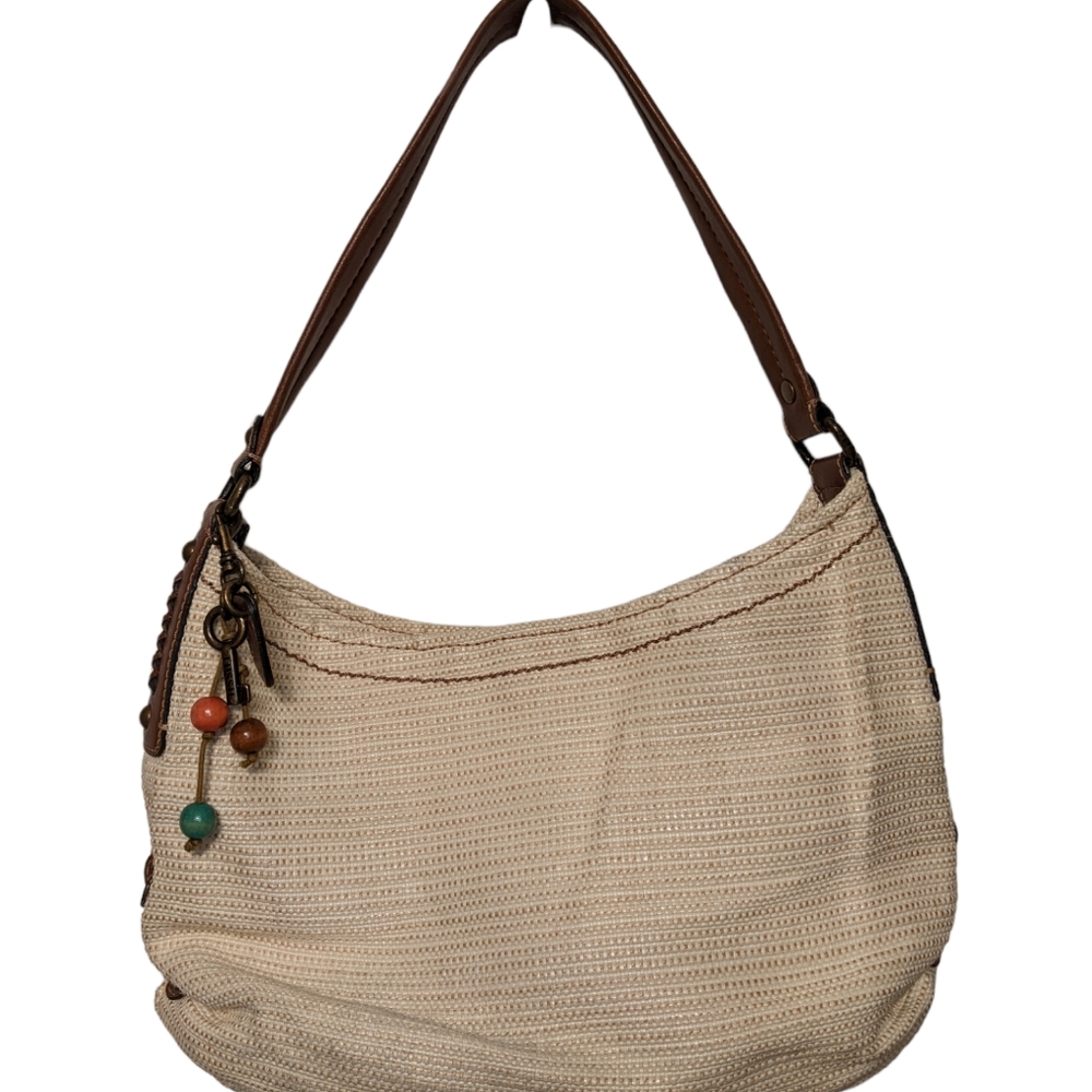 Fossil Y2K Off-White Faux Straw Shoulder Bag Purse